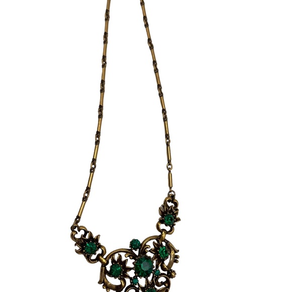 Vintage Coro 1940s Emerald Green Rhinestone Necklace - Picture 3 of 6
